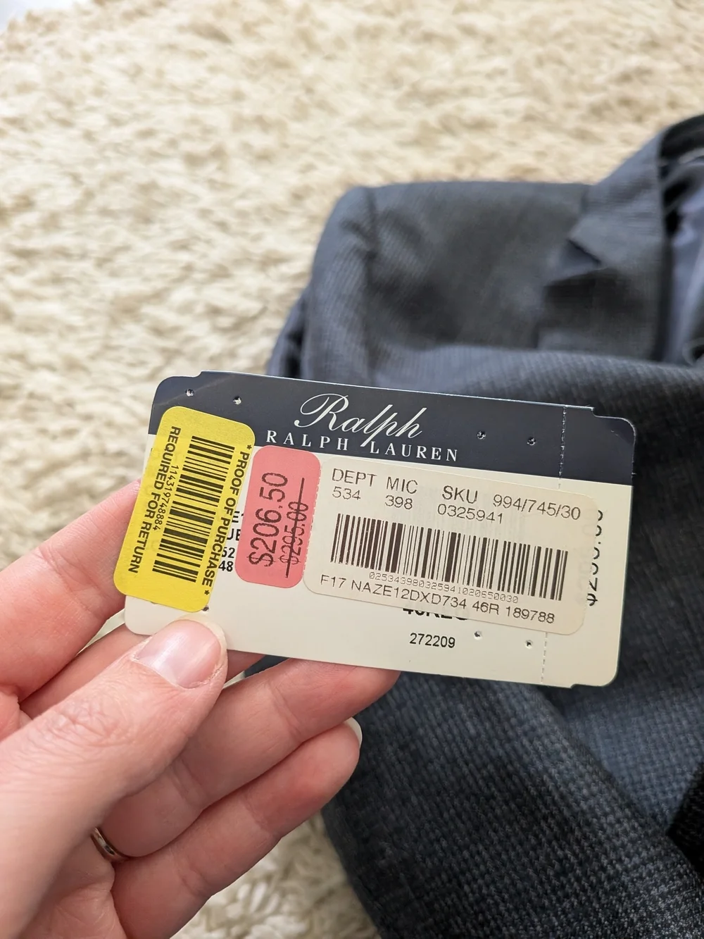 Ralph Lauren Men's Dark Gray Textured Silk Wool Two-Button Blazer